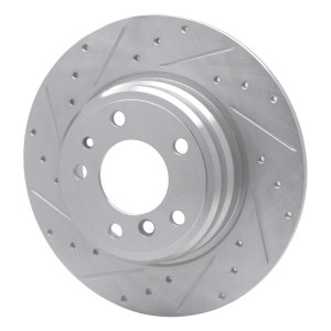 BMW 850CSI Brake Rotor (1) - Rear Left - R1 Concepts - Drilled & Slotted - Silver - `91-`01
